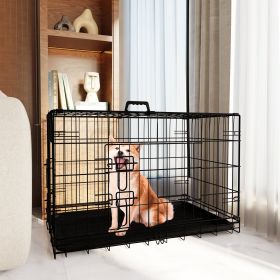 Dog Crate, 36 Inch Medium Dog Cage with Divider and Plastic Leak-Proof Pan Tray, Double Door Folding Metal Wire Cage for Indoor, Outdoor, and Tra