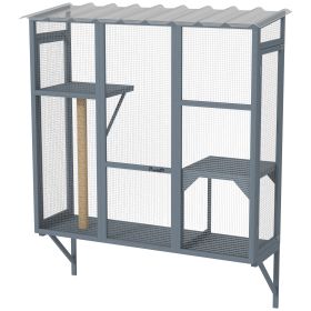 Catio Outdoor, Window Catio For 2-3 Large Indoor Cats W 2 Jumping Platforms, Scratching Post, For Playing, Napping (Color: Grey)