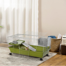 Small Animal Cage, Rolling Bunny Cage, Guinea Pig Cage (Color: Green)