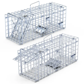 2Pcs Foldable Rat Trap Cage Humane Live Rodent Trap Cage Galvanized (Color: Silver)