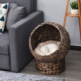 Handmade Wicker Elevated Cat Bed With Cushion Dark Brown For Kittens (Option: Dark Brown)
