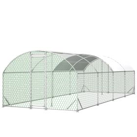26'x9'x6'Large Metal Chicken Coop,Walk-in Poultry Cage,Chicken Run With Waterproof Cover,Outdoor Backyard Farm,Chicken Rabbits Duck Run Pen,Easy (Color: Silver)